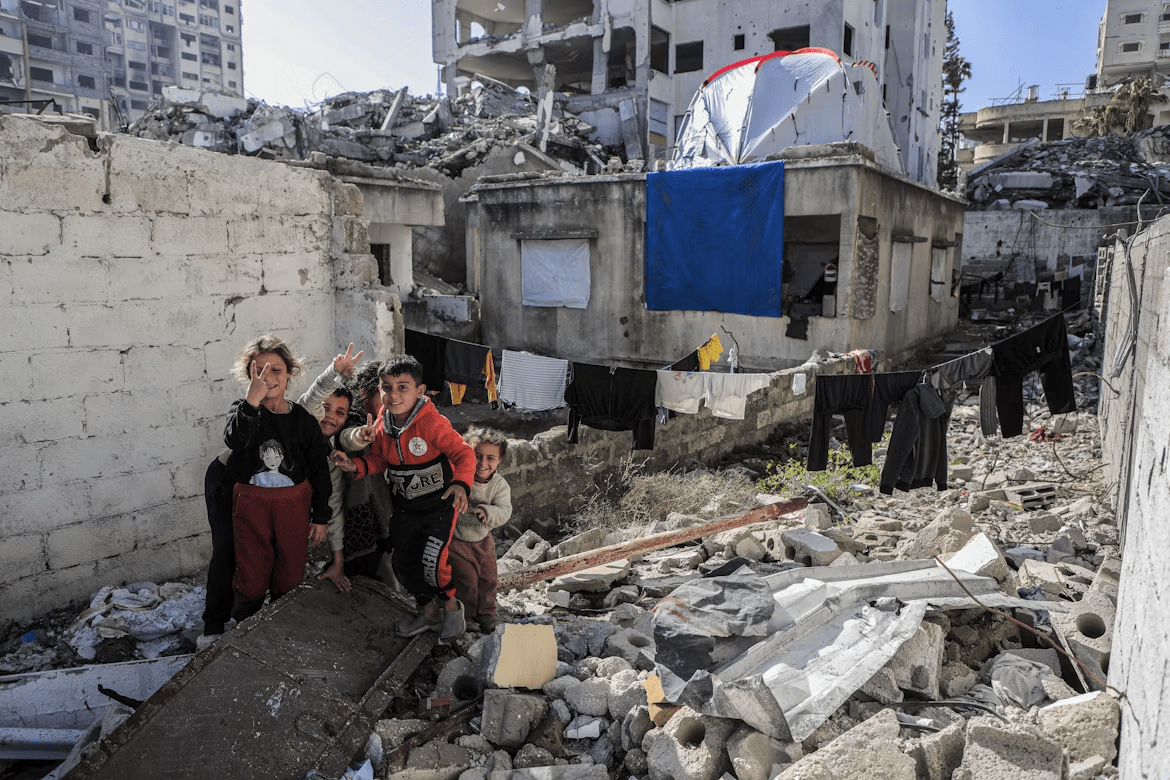 Gaza - Palestine Children among the rubble of their house